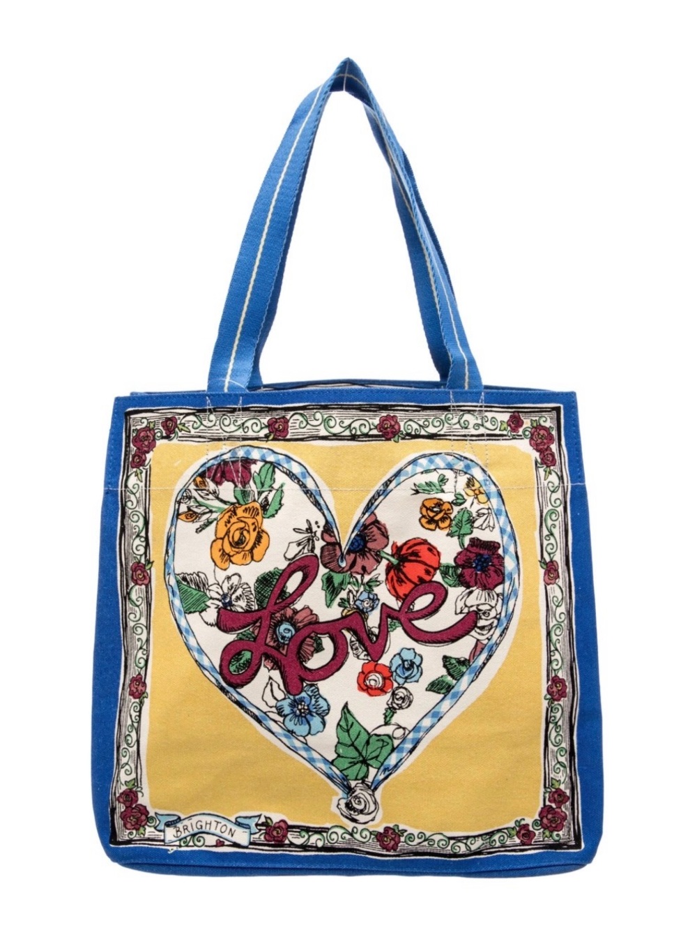 Brighton “Tied with Love” Tote Blue & Yellow Floral Heart NWT